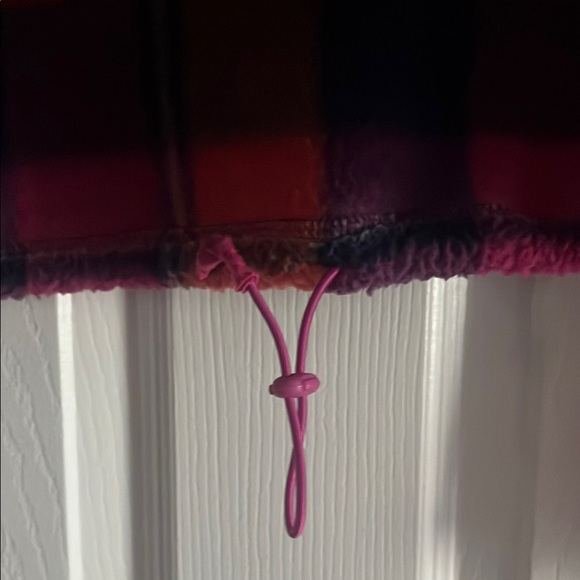 American Eagle Plaid Fleece Pullover Pink Orange cropped woman’s small - Picture 7 of 7